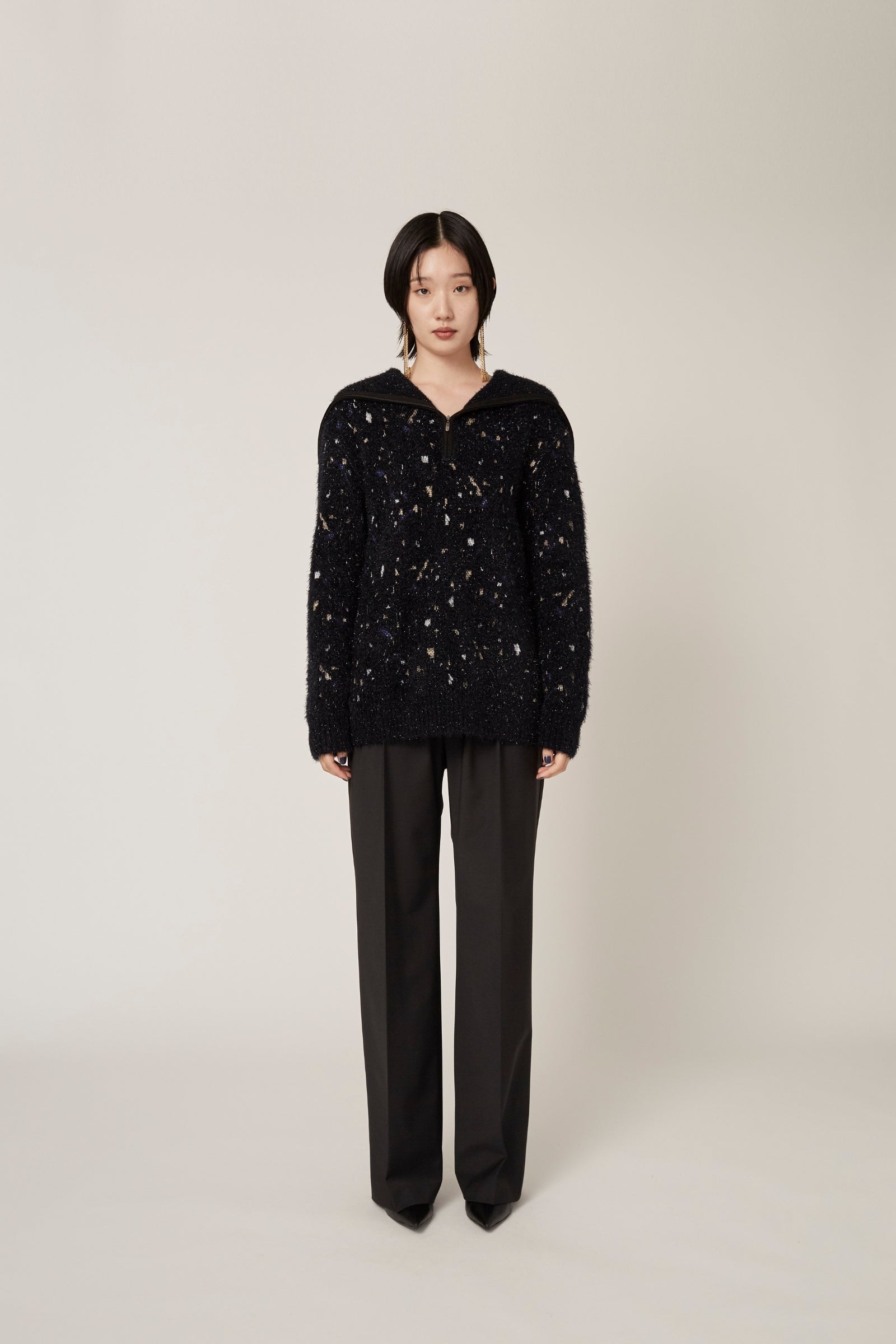Twinkle knit top (Black) - ニットプルオーバー