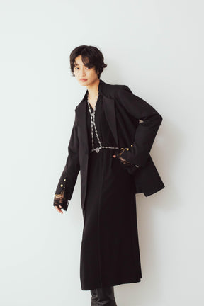 Petal collar lace dress set (Black)