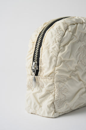 Dahlia shrinking embroidery pouch (Ivory)