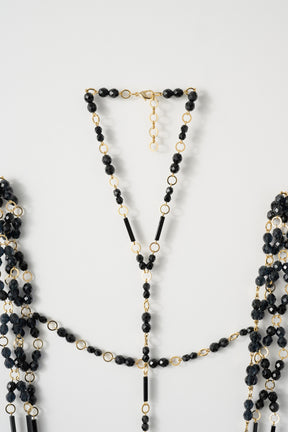 Petal collar lace dress set (Black)