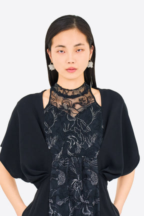 Seem flower lace dress (Black)