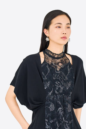 Seem flower lace dress (Black)