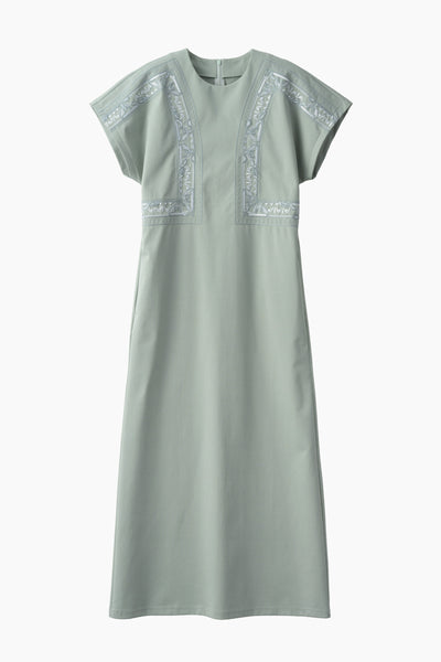 Framed embroidered jersey dress (Ash green)