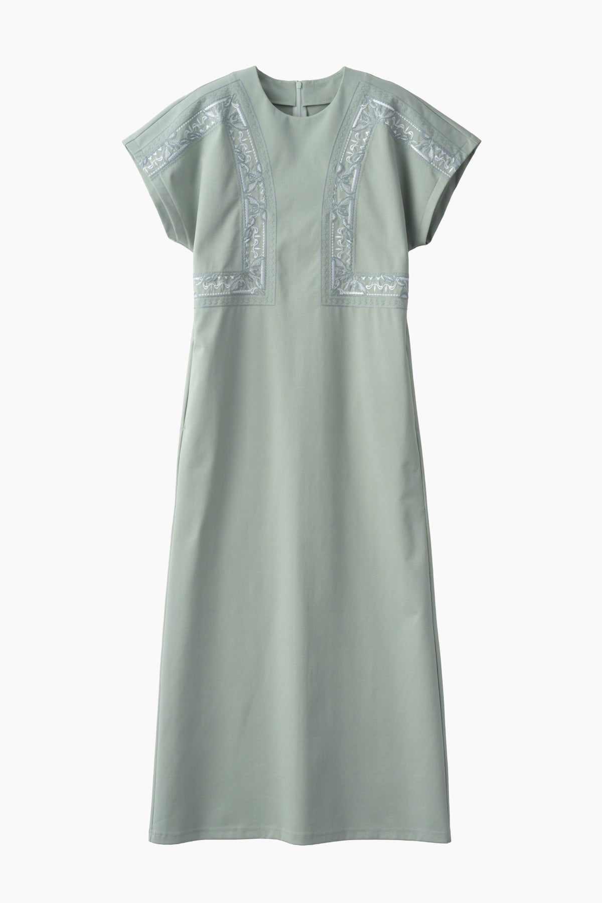 Framed embroidered jersey dress (Ash green)