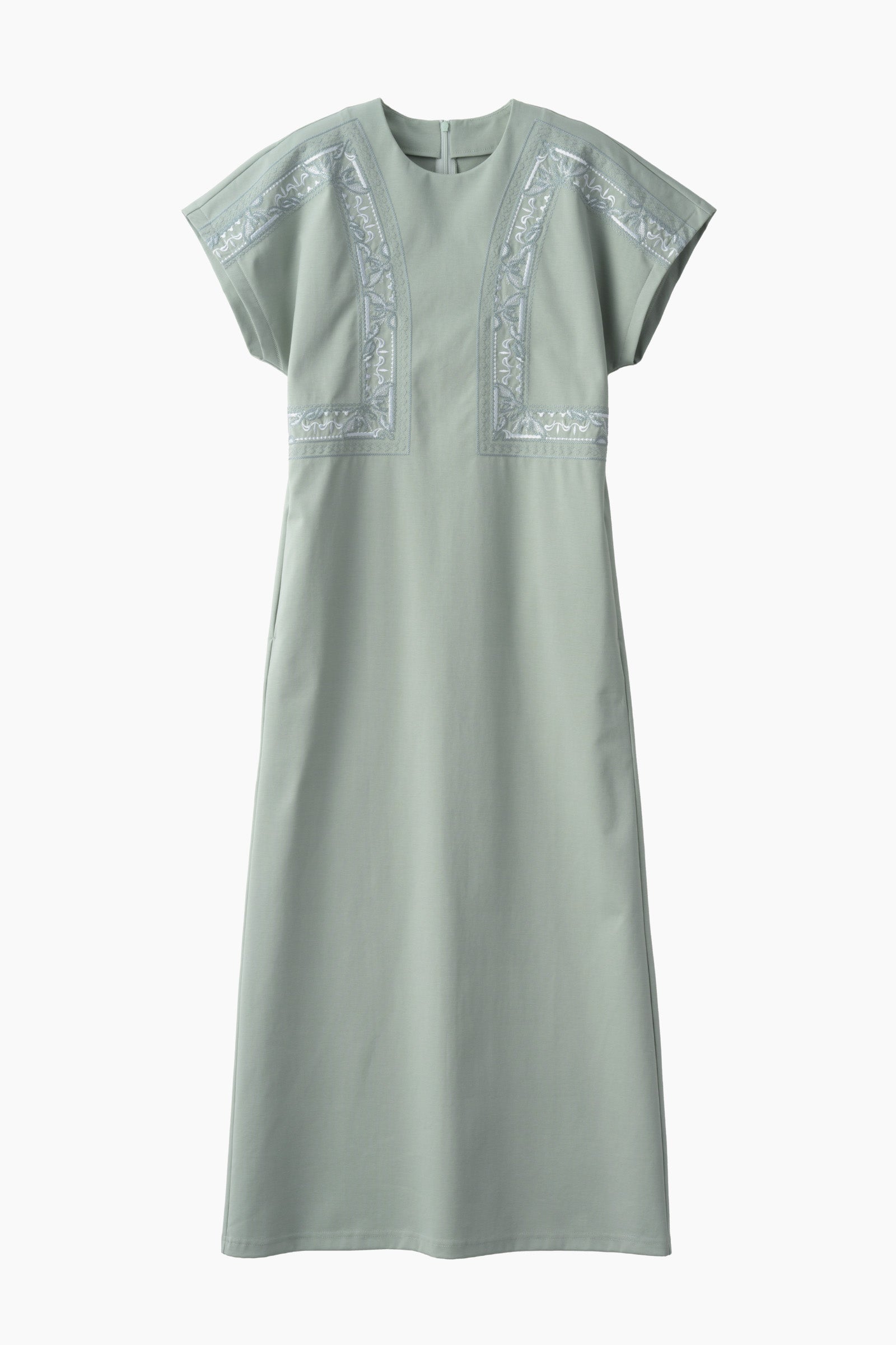 Framed embroidered jersey dress (Ash green)
