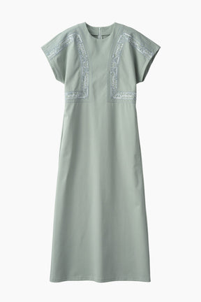 Framed embroidered jersey dress (Ash green)