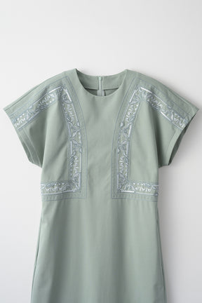 Framed embroidered jersey dress (Ash green)