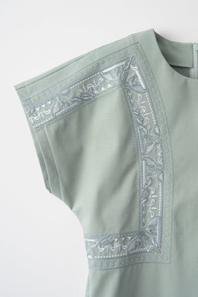 Framed embroidered jersey dress (Ash green)