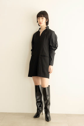 Twist sleeve mini dress (Black)