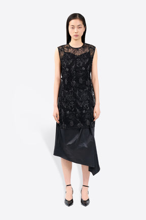 Seem flower lace sleeveless tops (Black)