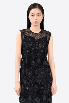 Seem flower lace sleeveless tops (Black)