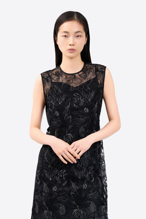 Seem flower lace sleeveless tops (Black)