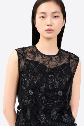 Seem flower lace sleeveless tops (Black)