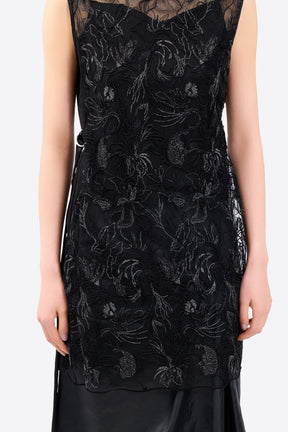 Seem flower lace sleeveless tops (Black)