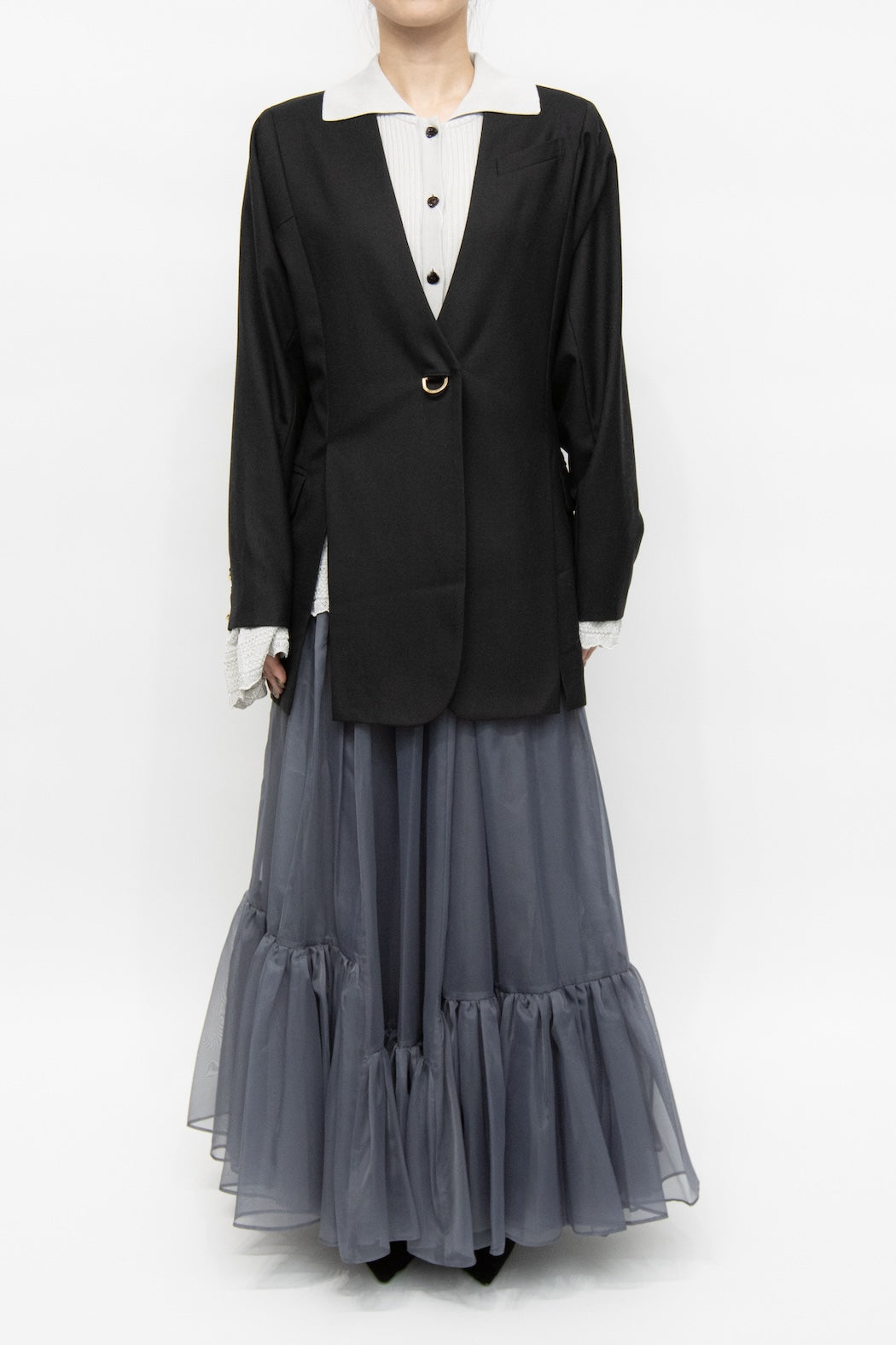 MURRAL Spacious sheer wrap skirt (Black)