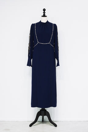 Petal sleeve lace dress (Navy)