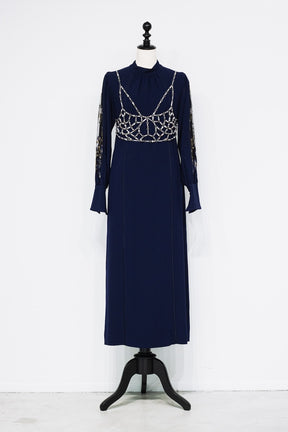 Petal sleeve lace dress (Navy)