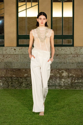 Plain wide slacks (White)