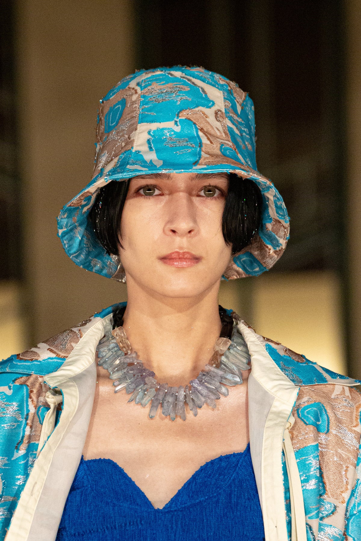 Flower quartz jacquard hat (Light blue)