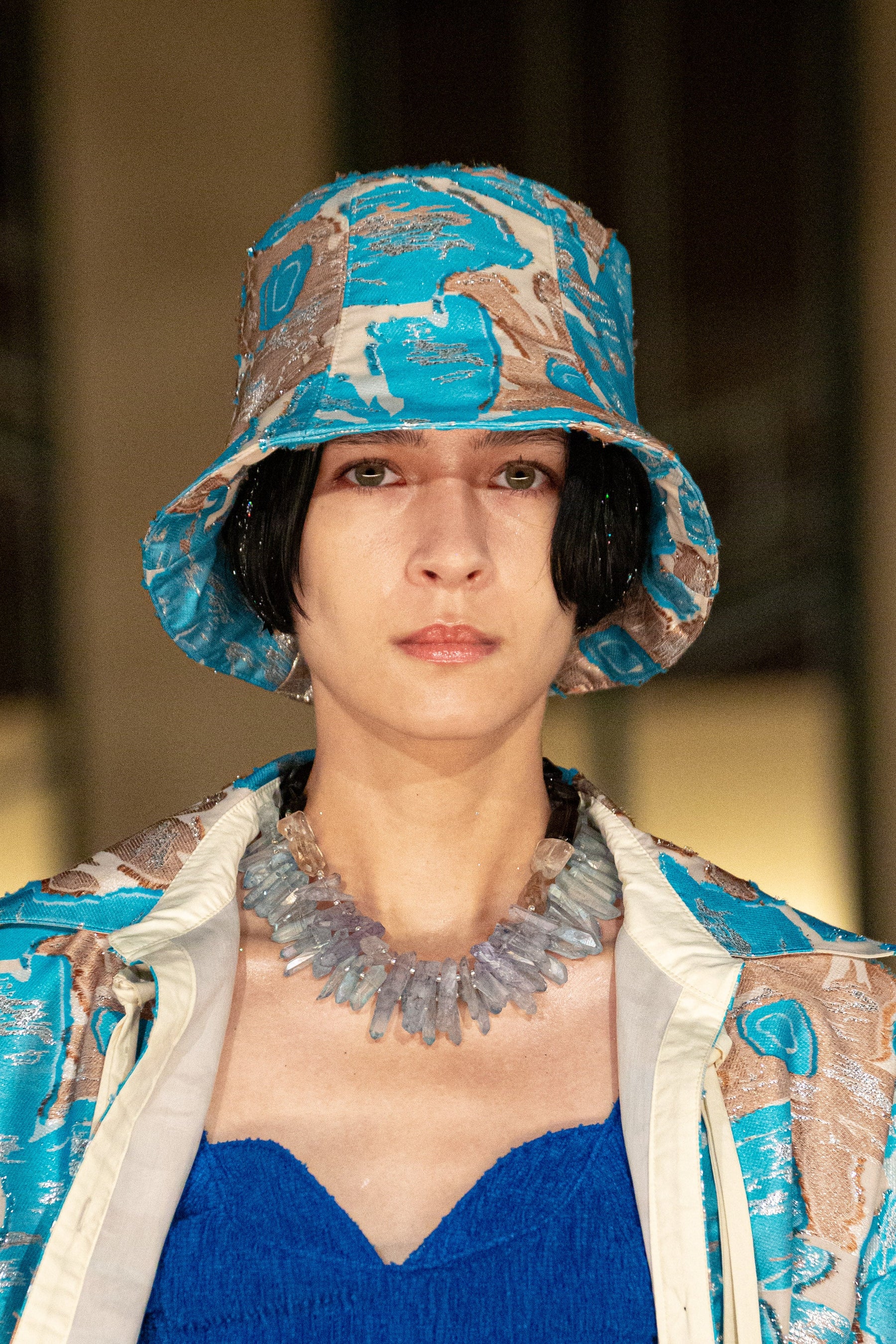 Flower quartz jacquard hat (Light blue)