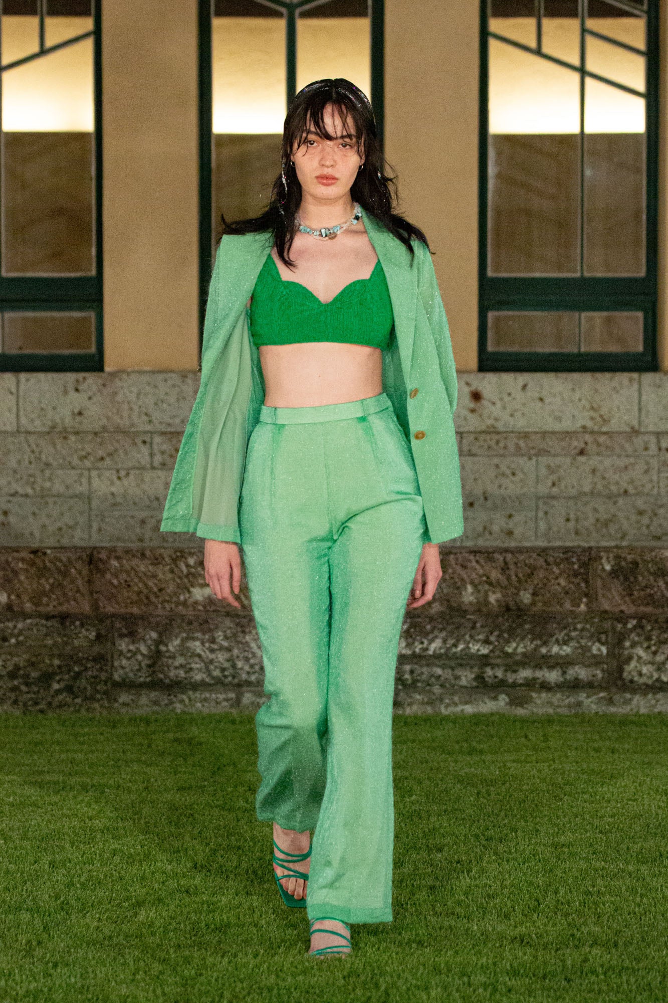 Fluffy jacquard trousers (Light green)