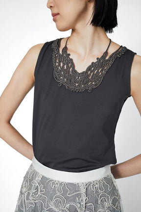 Vine embroidered jersey tank (Gray)