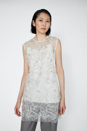 Seem flower lace sleeveless tops (Black)