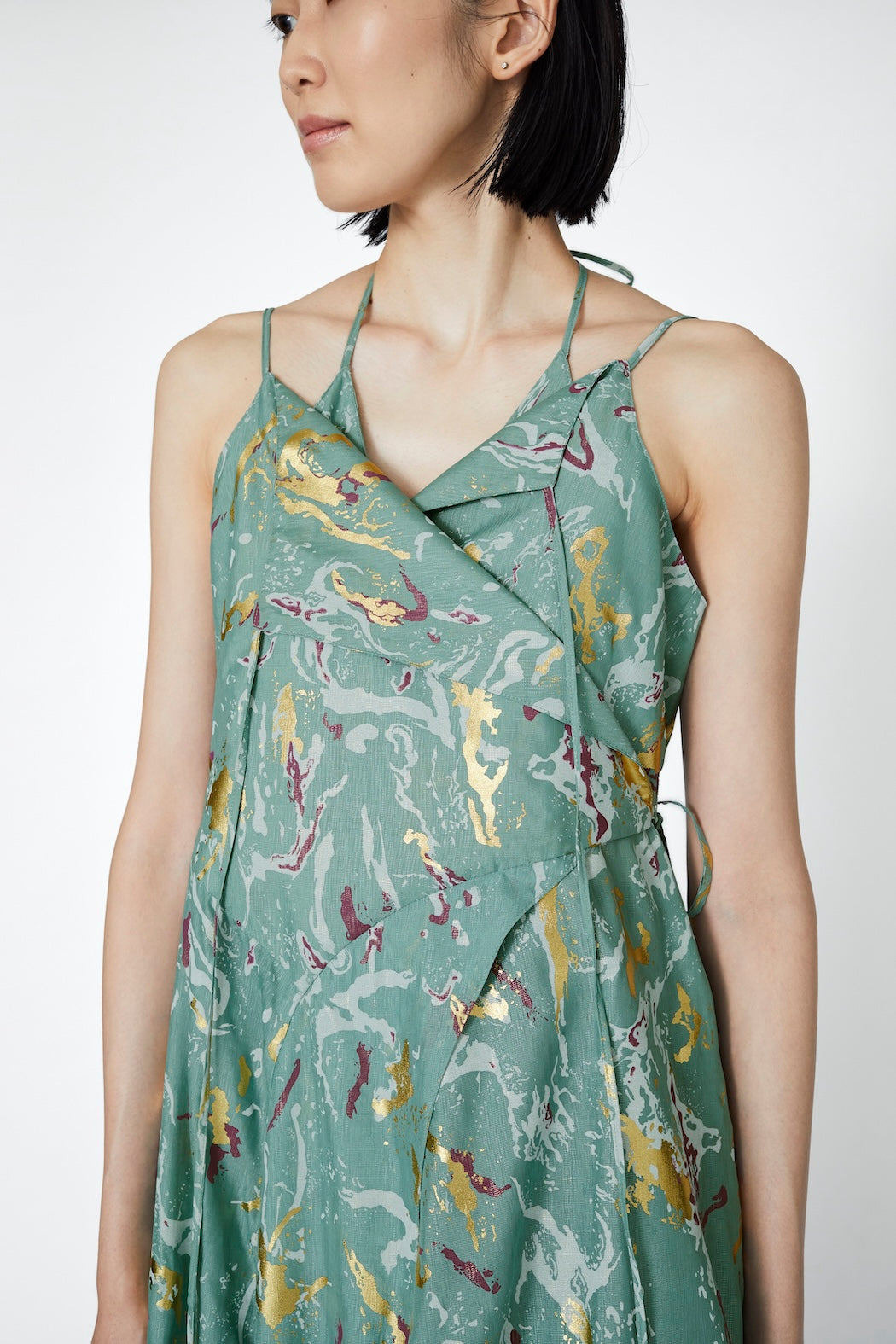 Flower vein foil camisole dress (Green)