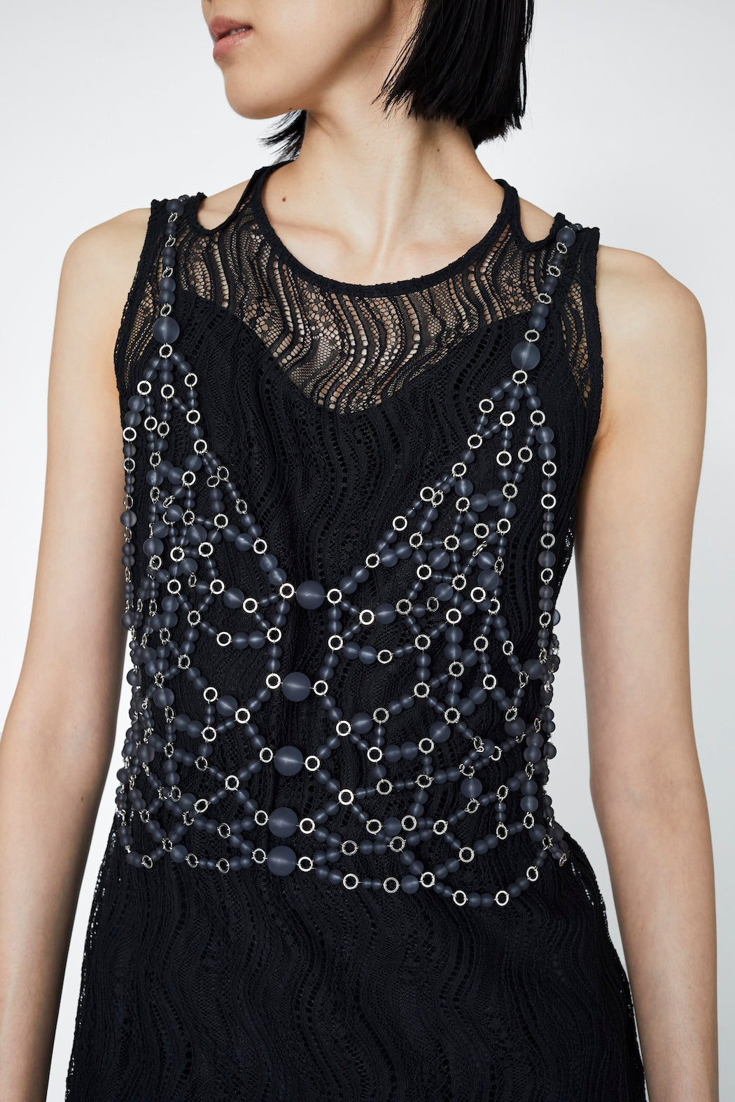 Stretch lace sleeveless tops (Black)