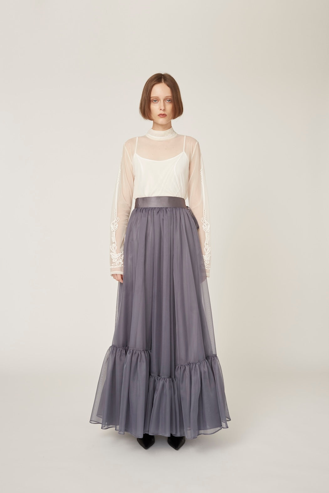 Spacious sheer wrap skirt (Gray)