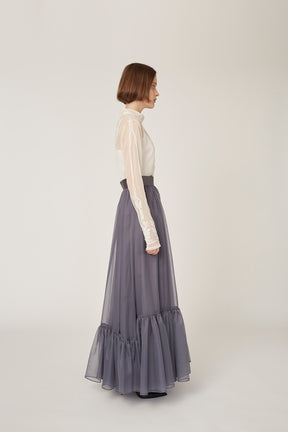 Spacious sheer wrap skirt (Gray)