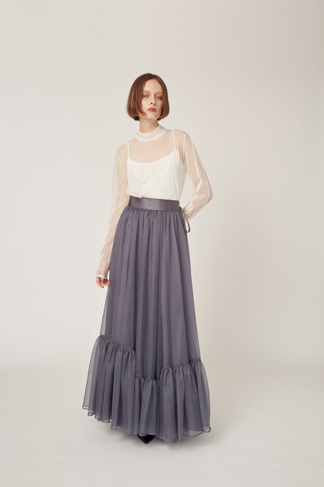 Spacious sheer wrap skirt (Gray)