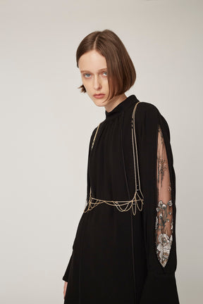 Petal sleeve lace dress (Black)