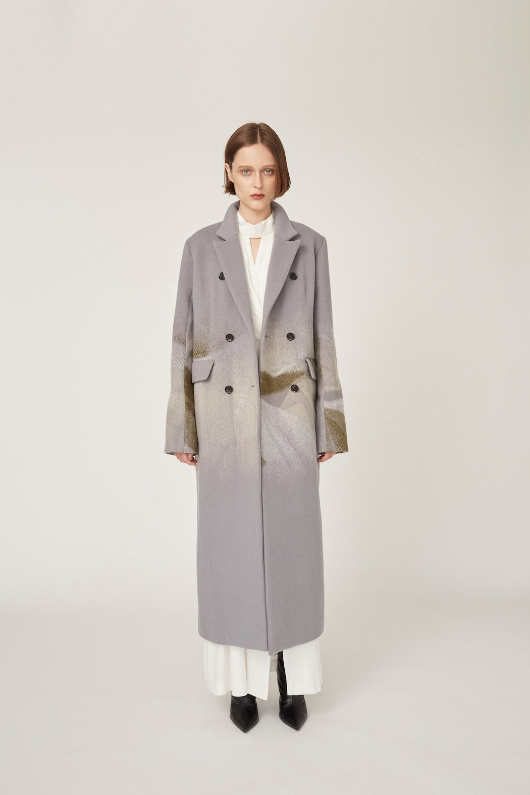 "Emerge" needle punch wool coat (Gray)