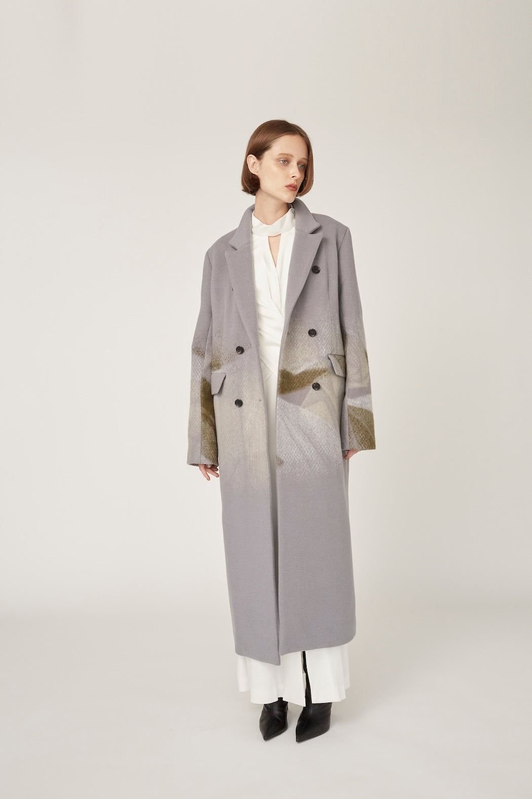 "Emerge" needle punch wool coat (Gray)