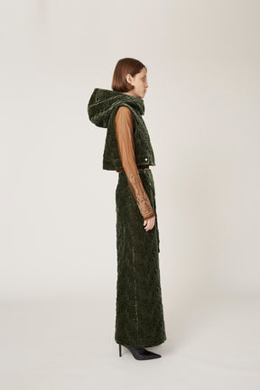 Symbolic embroidery velvet sleeveless jacket (Green)