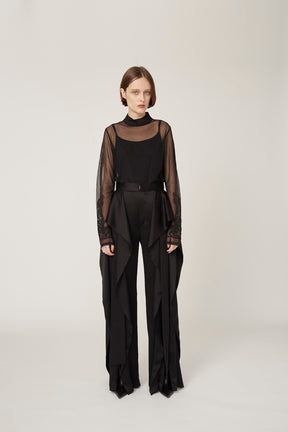 Scenery embroidery sheer top (Black)