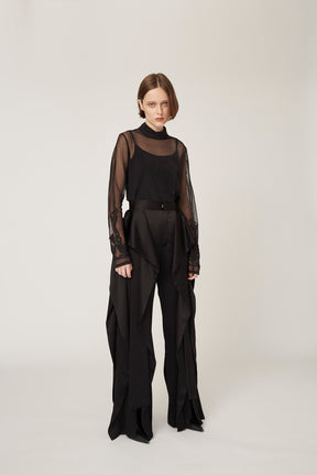 Scenery embroidery sheer top (Black)