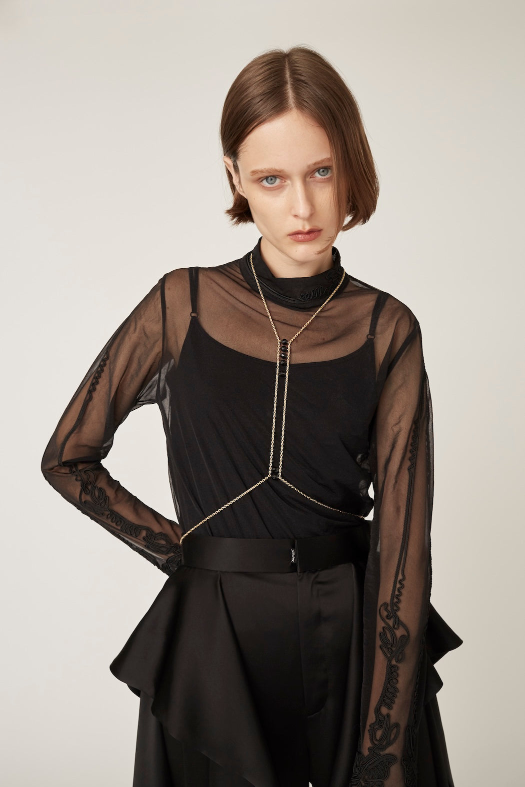 Scenery embroidery sheer top (Black)