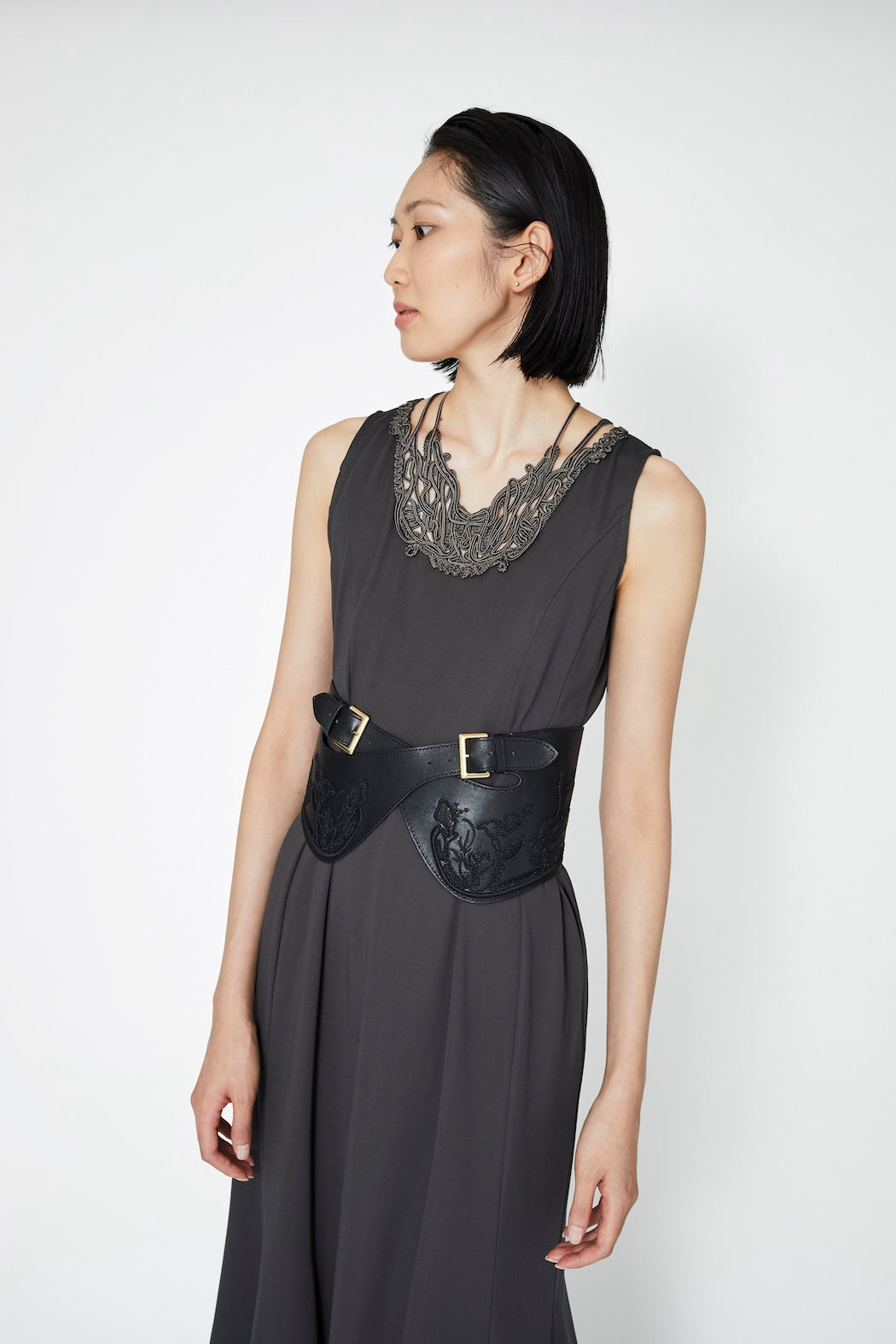 Vine embroidered jersey dress (Gray)