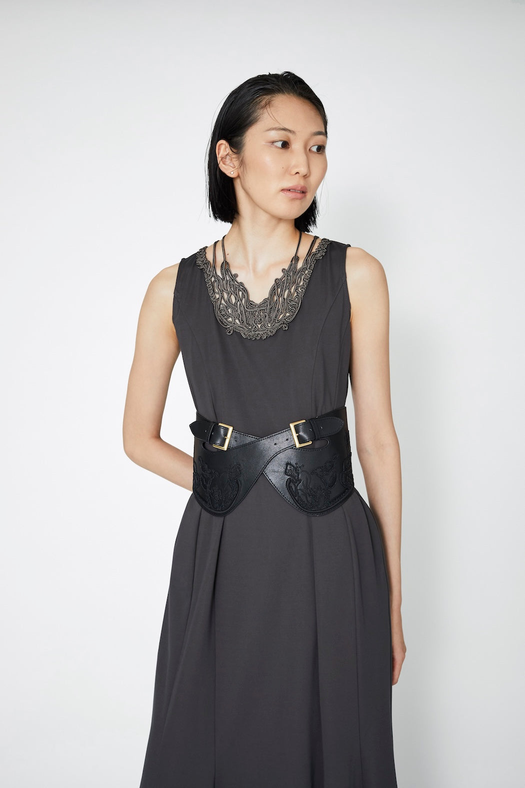 Vine embroidered jersey dress (Gray)