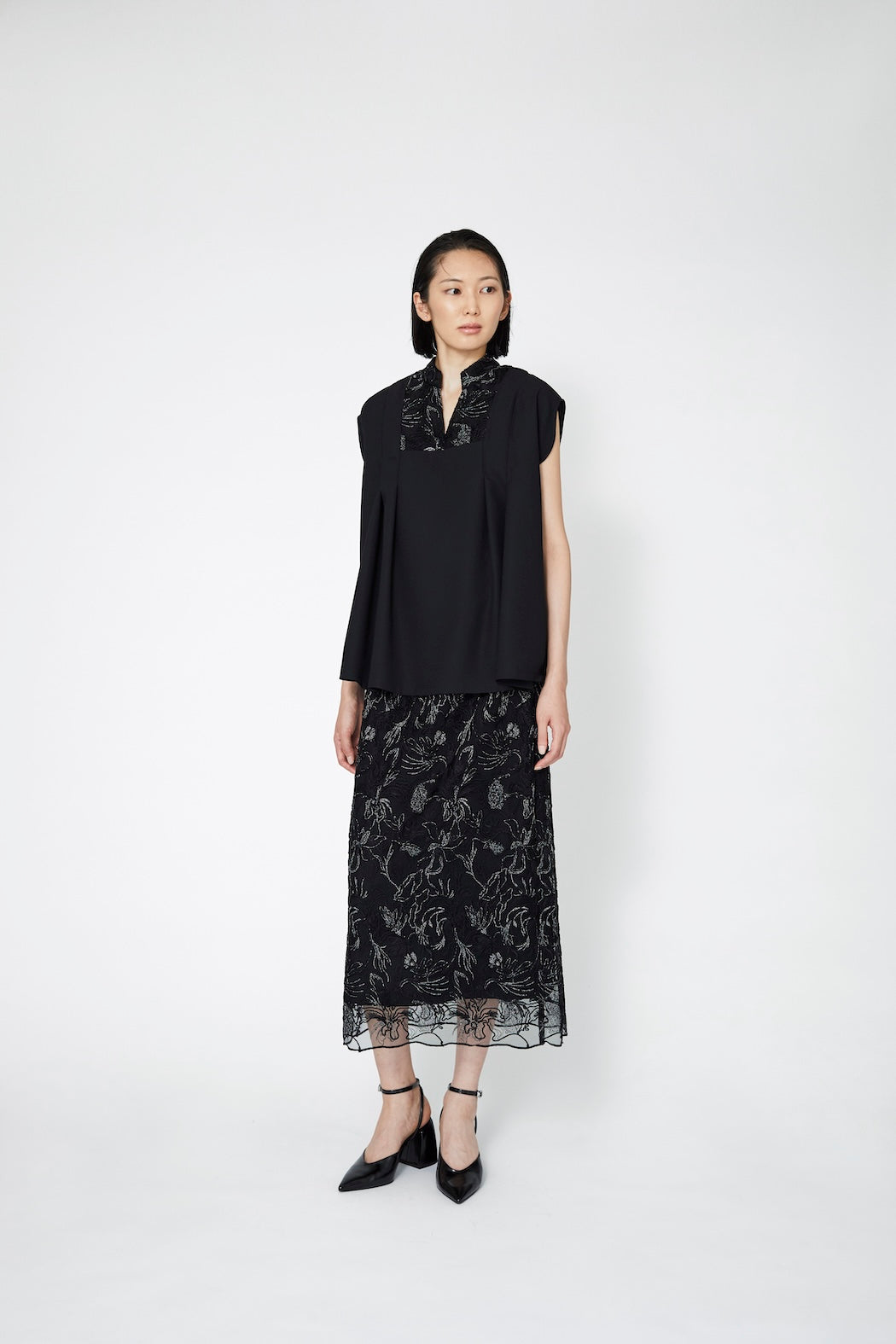 Seem flower lace tops (Black)