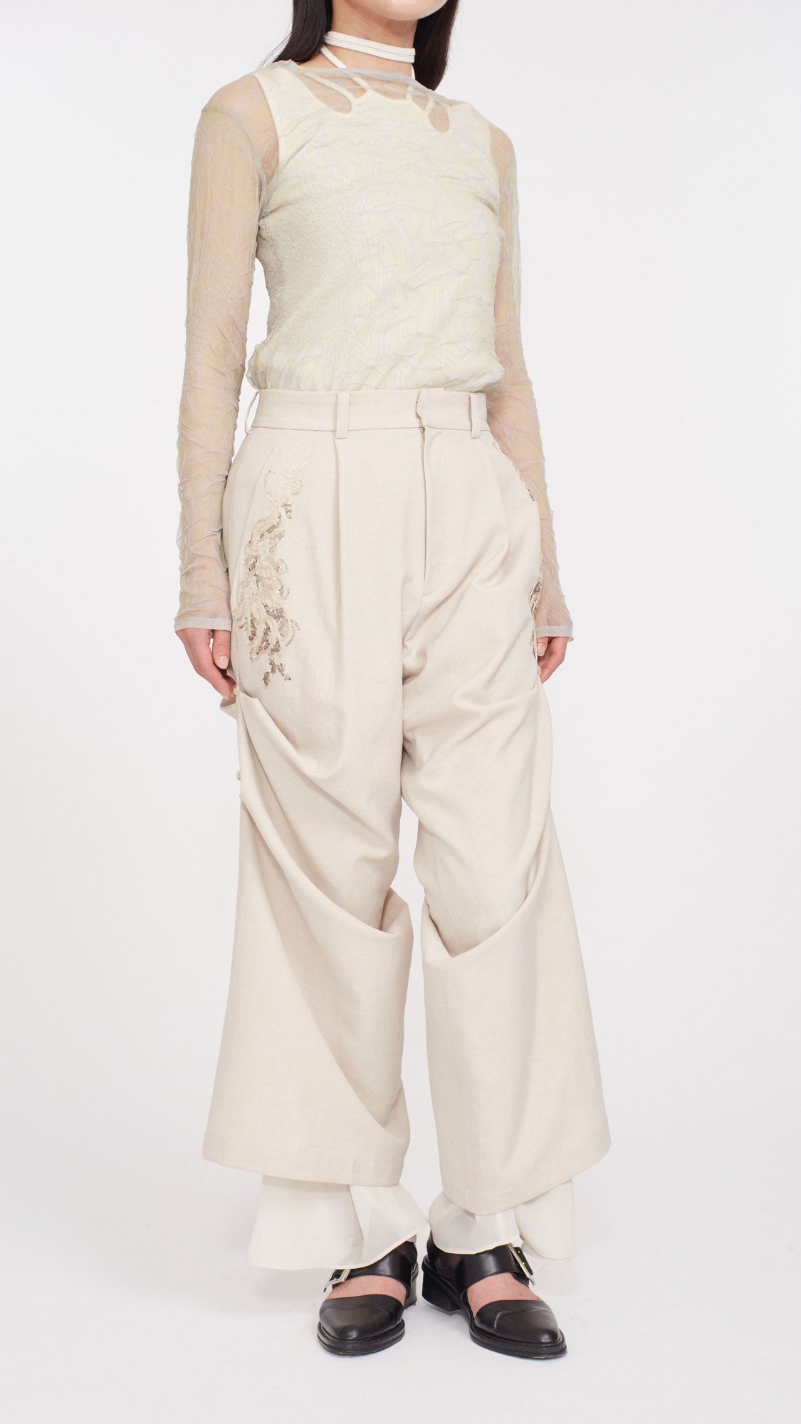 MURRAL Veil embroidered layered slacks (Ecru)
