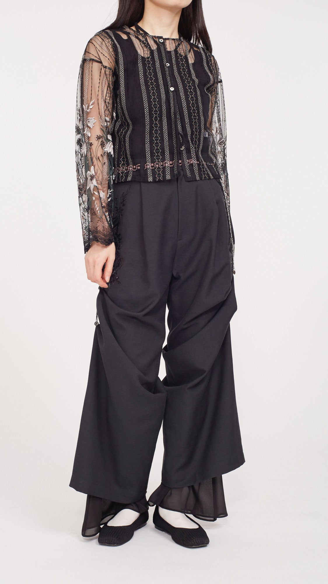 MURRAL Veil embroidered layered slacks (Ecru)