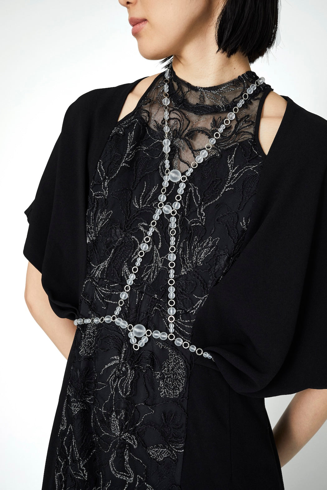 Seem flower lace dress (Black)