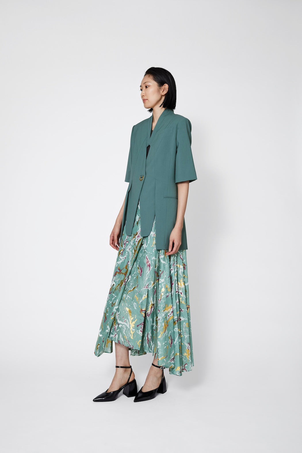 Flower vein foil skirt (Green)