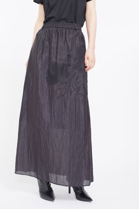 Flutter patchwork embroidered skirt (Black)