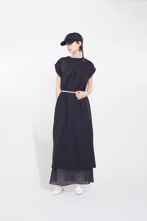 Flutter patchwork embroidered dress (Black)