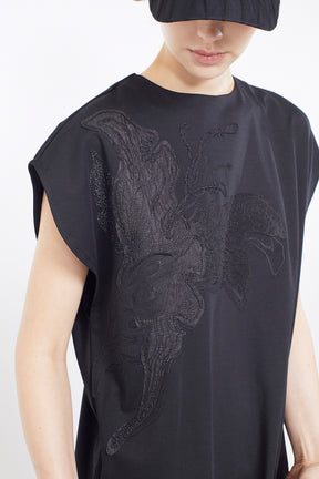 Flutter patchwork embroidered dress (Black)