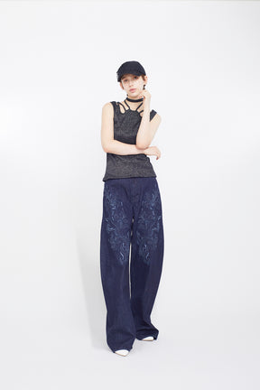Nerine embroidered denim slacks (Indigo)
